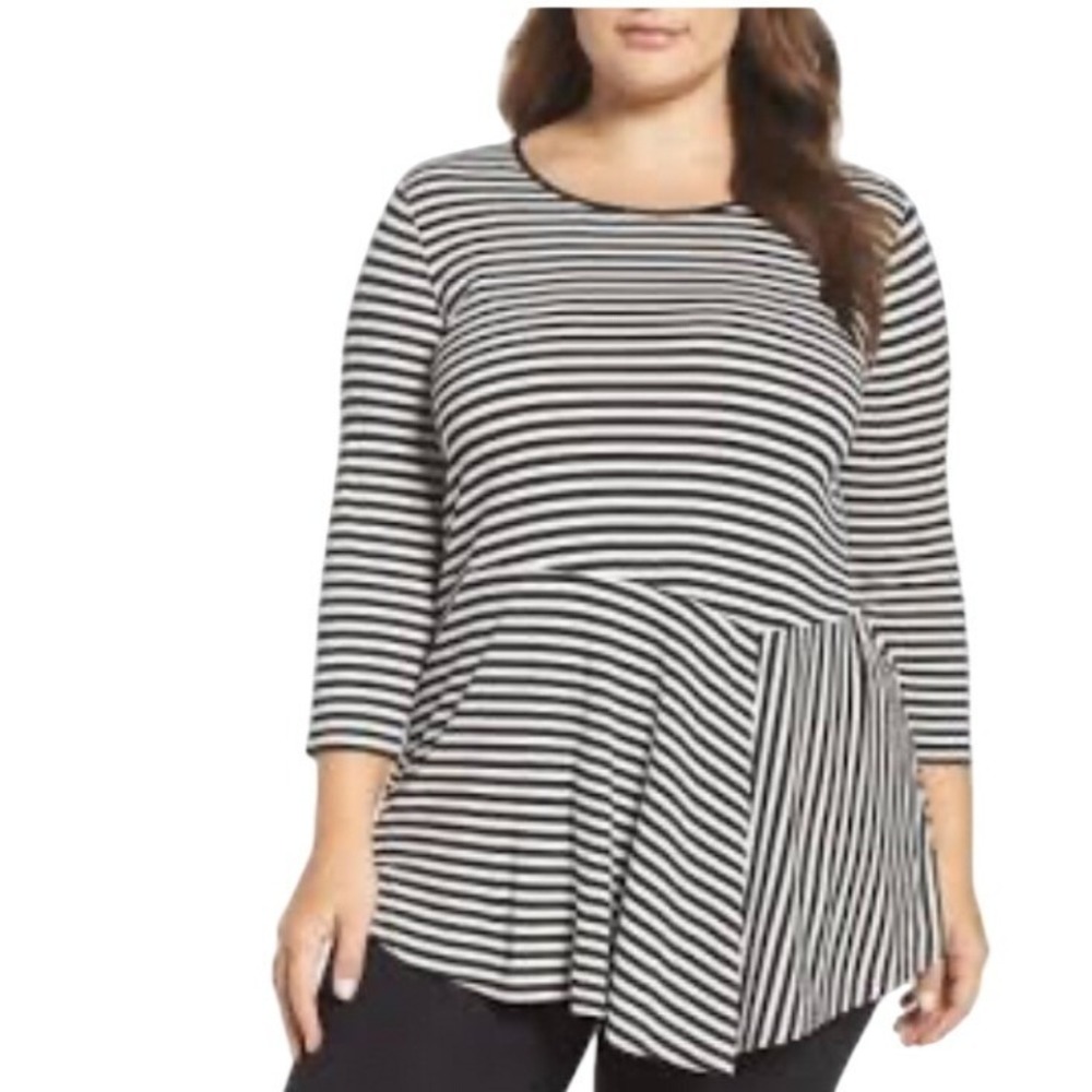 Vince Camuto Black White Striped Asymmetric Hem Tunic Top XS 9166658
